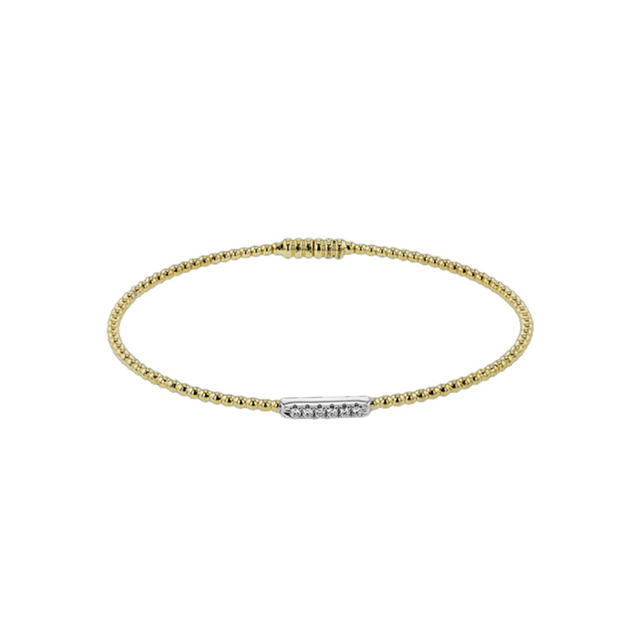 Jewelry Josephs Jewelers Home | 18K Two-Tone Diamond Beaded Bangle Bracelet White