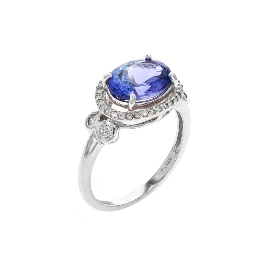 Jewelry Josephs Jewelers Home | Estate 18K White Gold Oval Chameleon Tanzanite And Diamond Ring Purple