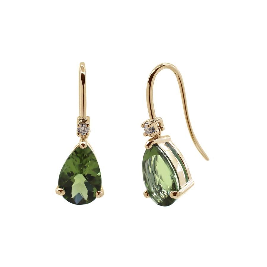 Jewelry Josephs Jewelers Home | 14K Yellow Gold Pear-Shaped Peridot And Diamond Earrings Green