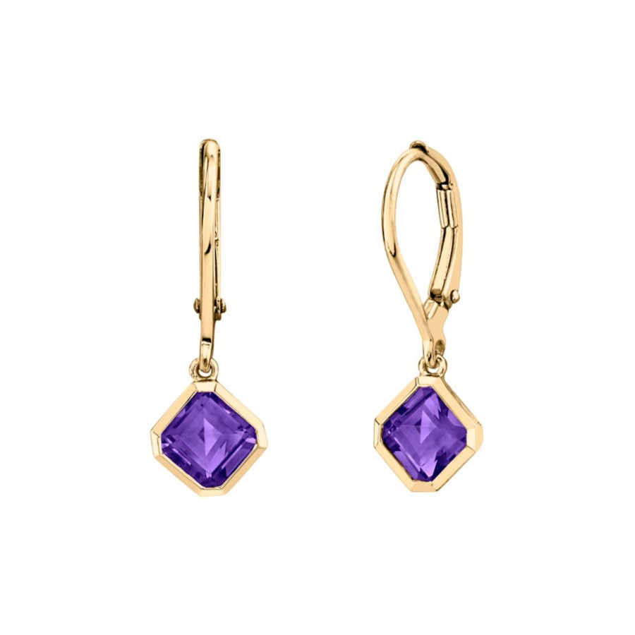 Jewelry Josephs Jewelers Home | 14K Yellow Gold Octagonal Amethyst Earrings Purple