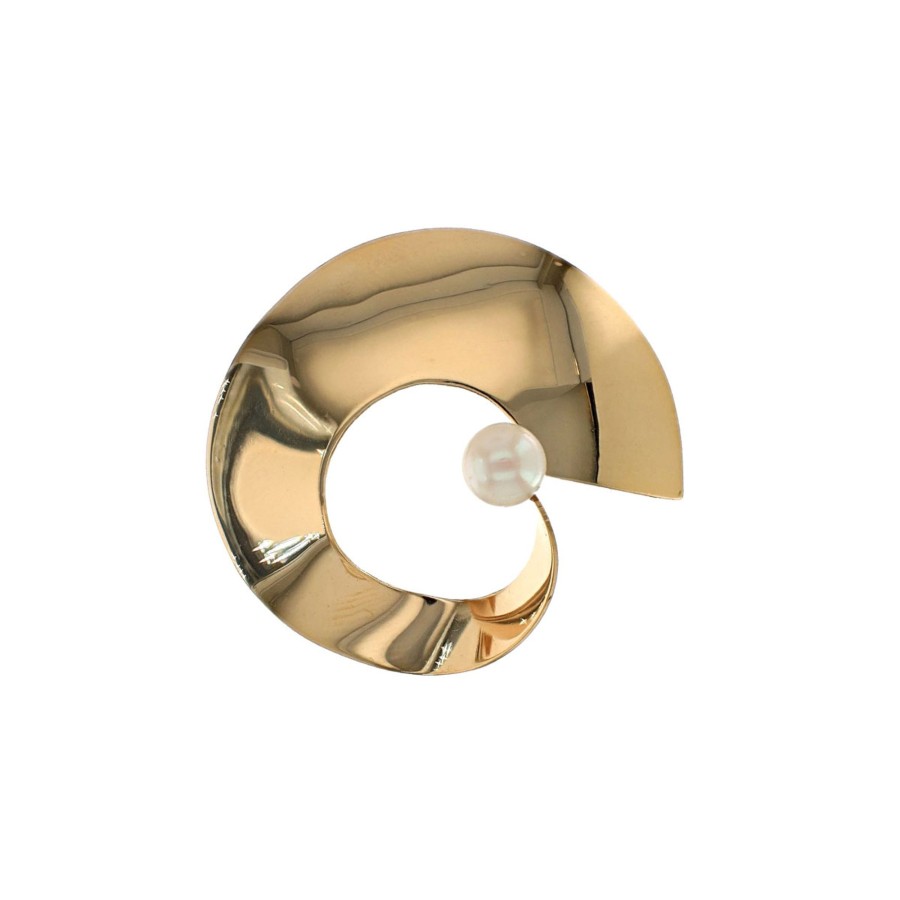 Jewelry Josephs Jewelers Home | Estate 14K Yellow Gold Asymmetrical Swirl Pearl Pin - Josephs Jewelers