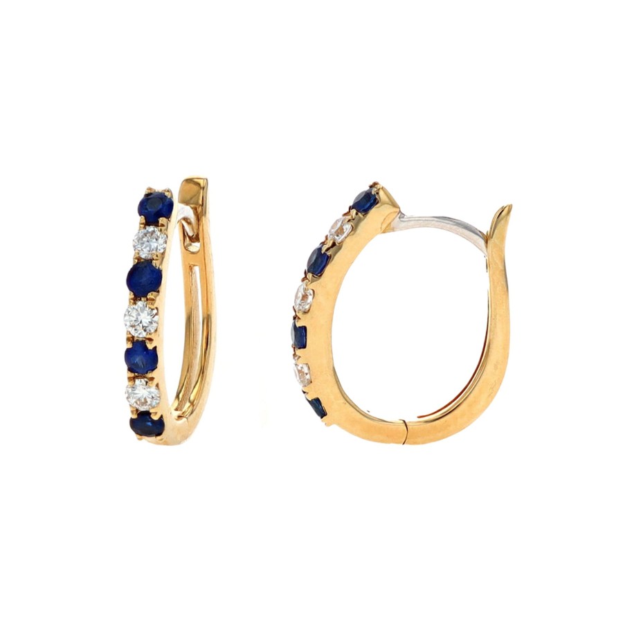 Jewelry Josephs Jewelers Home | 14K Yellow Gold Alternating Sapphire And Diamond Hoops Blue