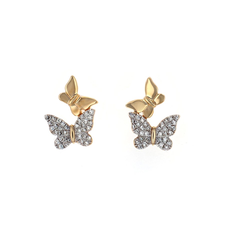 Jewelry Josephs Jewelers Home | 14K Yellow Gold Diamond Pave And Polished Butterfly Earrings - Josephs Jewelers