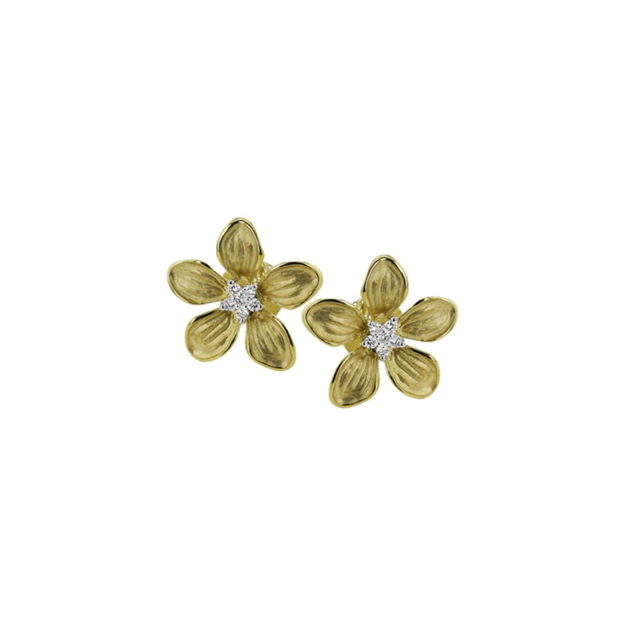 Jewelry Josephs Jewelers Home | 18K Two-Tone Diamond Flower Earrings - Josephs Jewelers