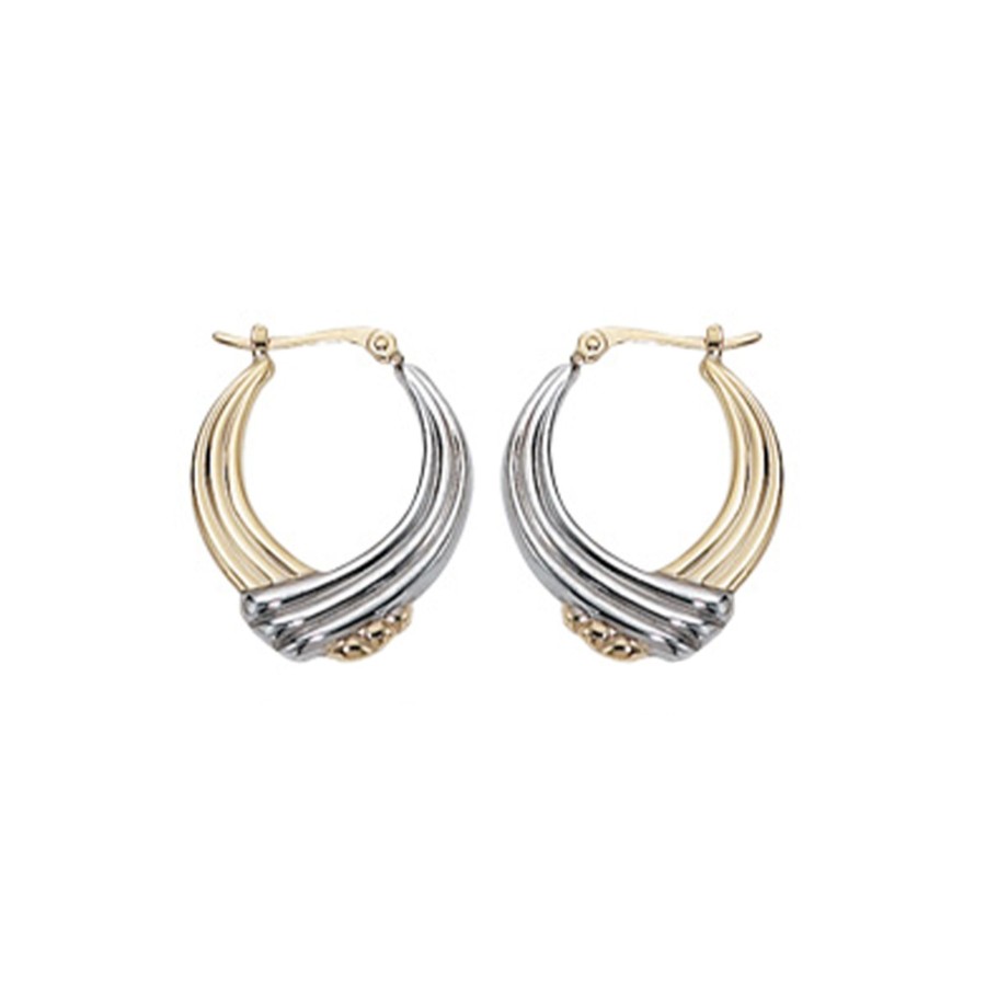 Jewelry Josephs Jewelers Home | 14K Two-Tone Ribbed Crossed Hoop Earrings - Josephs Jewelers