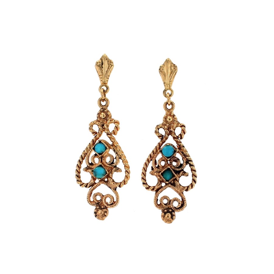 Jewelry Josephs Jewelers Home | Estate 14K Yellow Gold Turquoise Dangle Earrings Blue