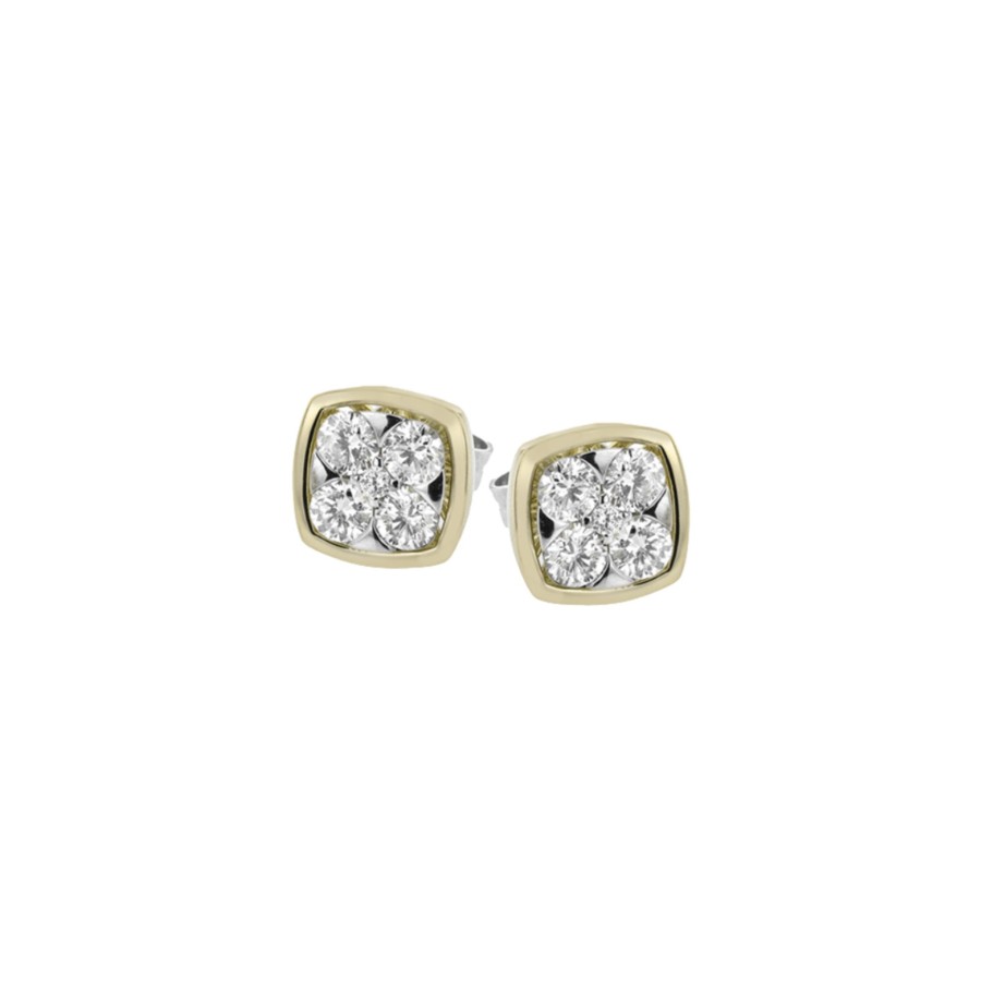 Jewelry Josephs Jewelers Home | 18K Two-Tone Cluster Diamond Bezel Earrings - Josephs Jewelers