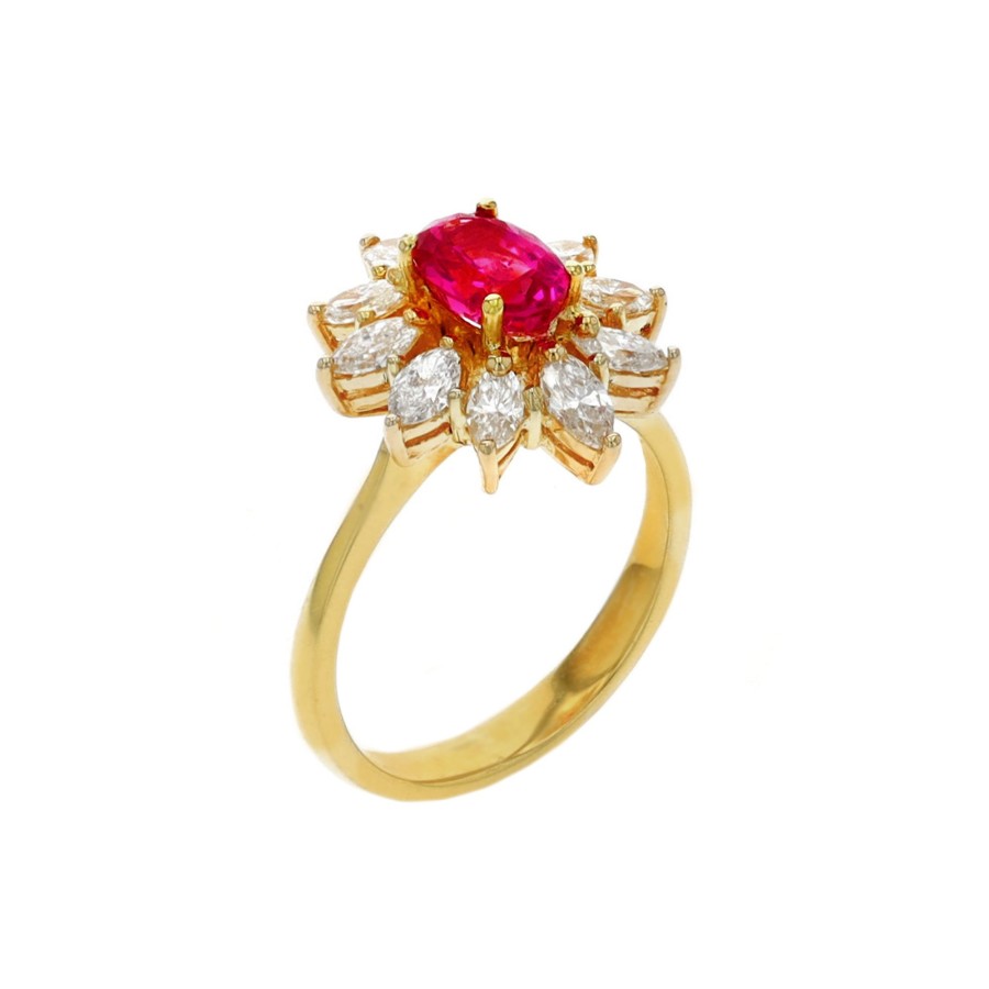 Jewelry Josephs Jewelers Home | Estate 18K Yellow Gold Spinel And Diamond Ring - Josephs Jewelers Pink