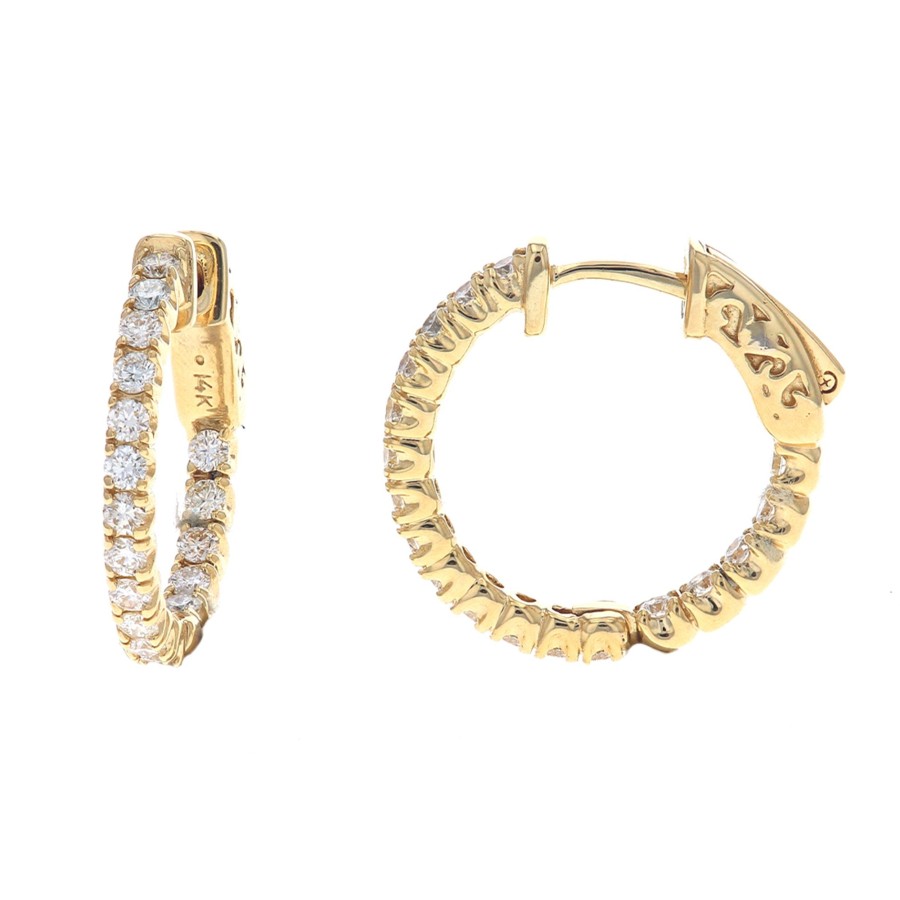 Jewelry Josephs Jewelers Home | 14K Yellow Gold Hinged Diamond Hoop Earrings White