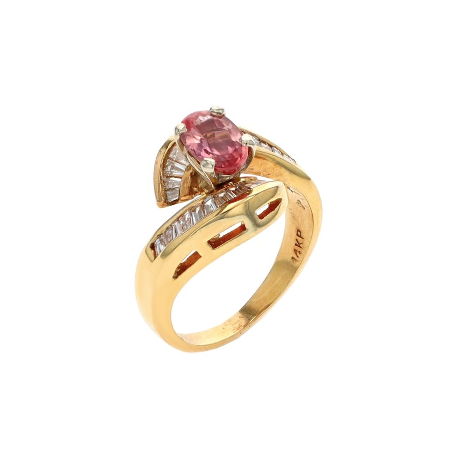 Jewelry Josephs Jewelers Home | Estate 14K Yellow Gold Oval Precious Topaz And Diamond Ring - Josephs Jewelers Pink