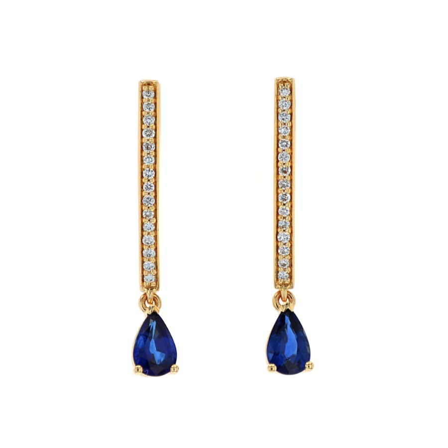 Jewelry Josephs Jewelers Home | 14K Yellow Gold Pear Sapphire And Diamond Earrings Blue