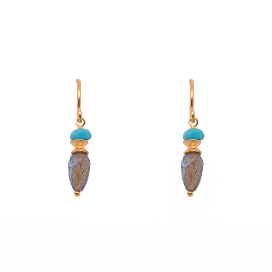 Jewelry Josephs Jewelers Home | Gold Plated Sterling Silver Labradorite And Turquoise Dangle Earrings Blue