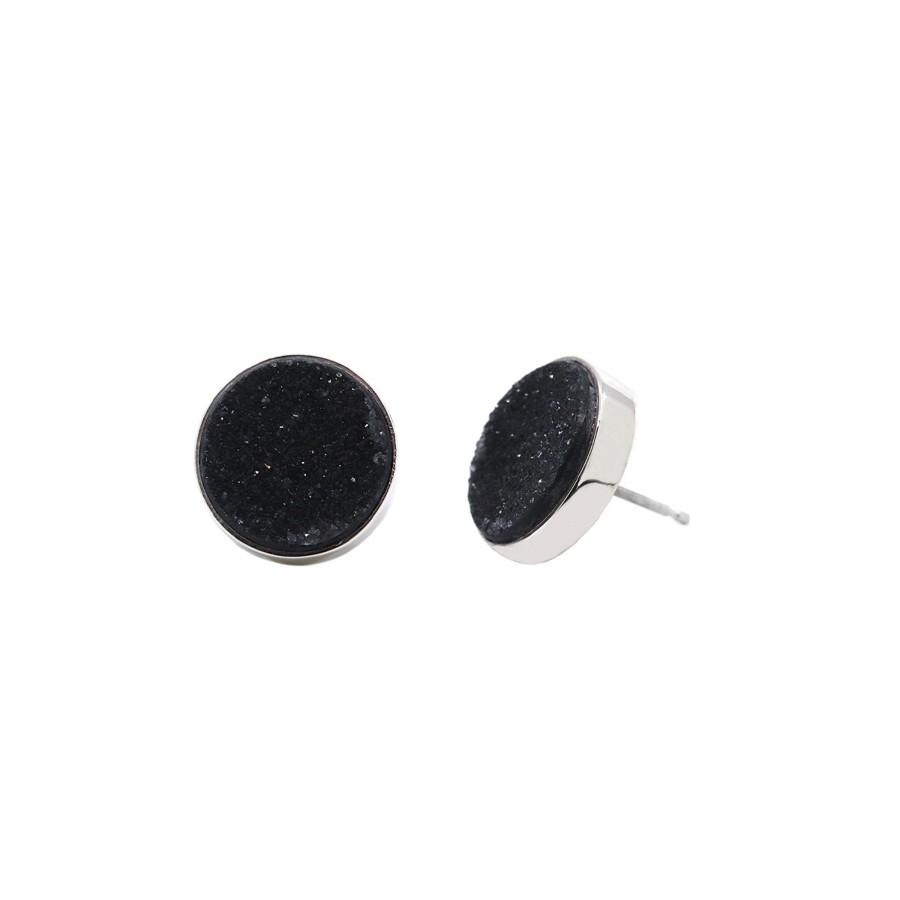 Jewelry Josephs Jewelers Home | 14K White Gold Drusy Earrings Black