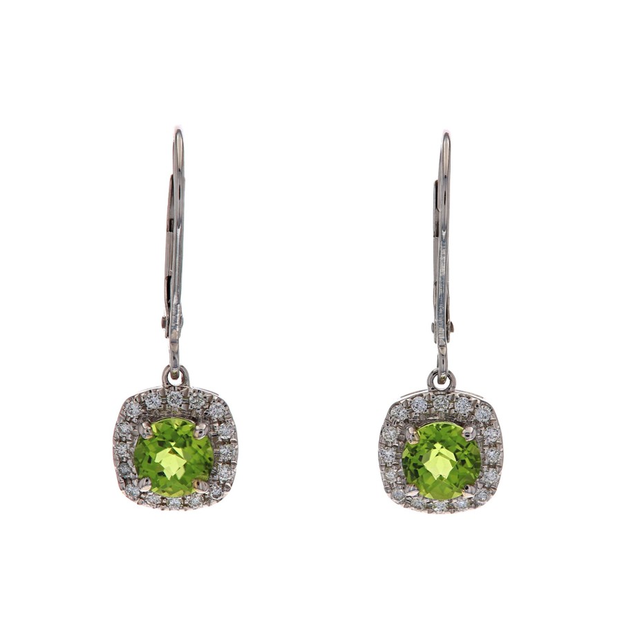 Jewelry Josephs Jewelers Home | 14K White Gold Peridot And Diamond Earrings Green