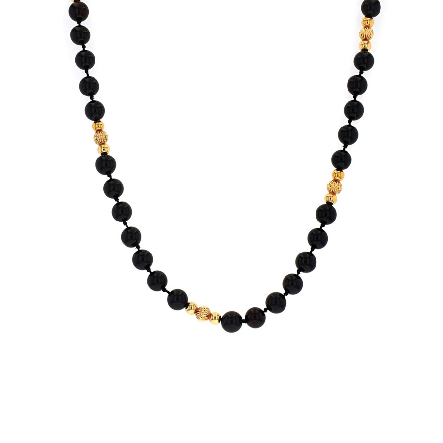 Jewelry Josephs Jewelers Home | Estate 14K Yellow Gold Onyx And Gold Bead Necklace Black