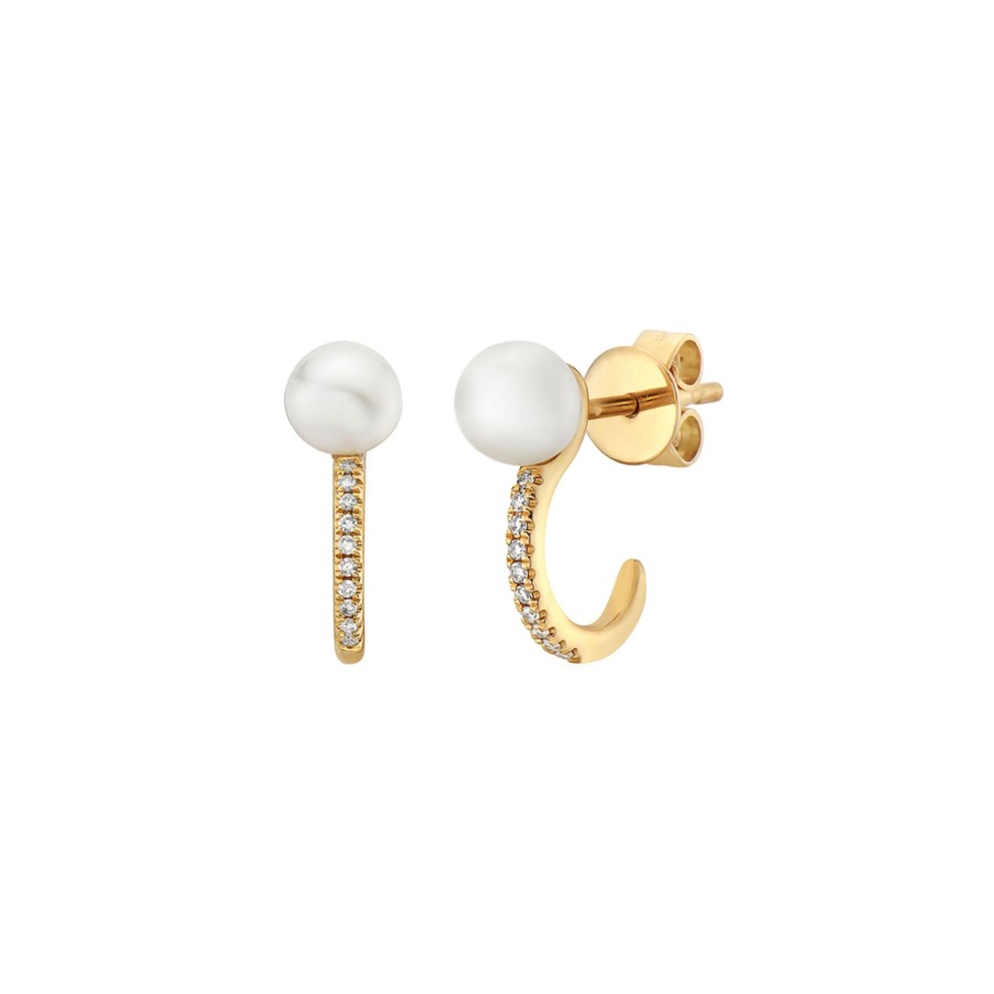 Jewelry Josephs Jewelers Home | 14K Yellow Gold Freshwater Pearl And Diamond Hoop Earrings - Josephs Jewelers White