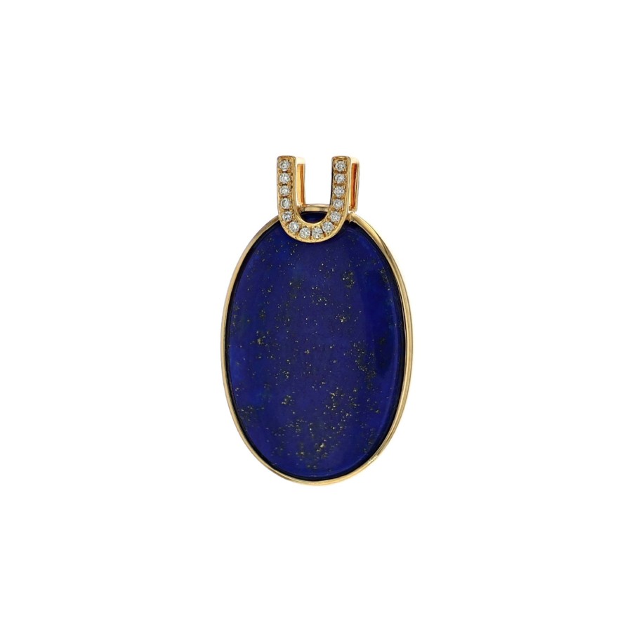 Jewelry Josephs Jewelers Home | 14K Yellow Gold Oval Lapis And Diamond Pendant - Josephs Jewelers Blue