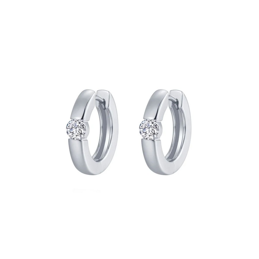 Jewelry Josephs Jewelers Home | Sterling Silver Cubic Zirconia Huggie Hoop Earrings - Josephs Jewelers White