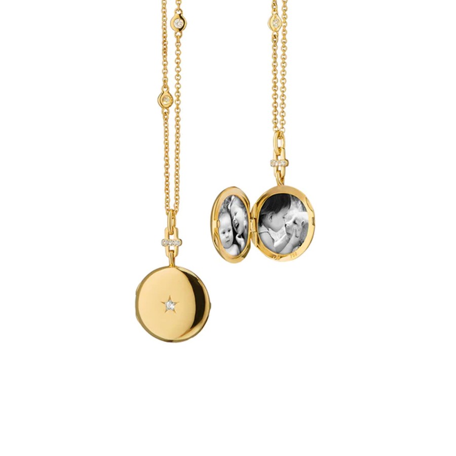 Jewelry Josephs Jewelers Home | 18K Yellow Gold Twinkle Star Diamond Locket With Chain White