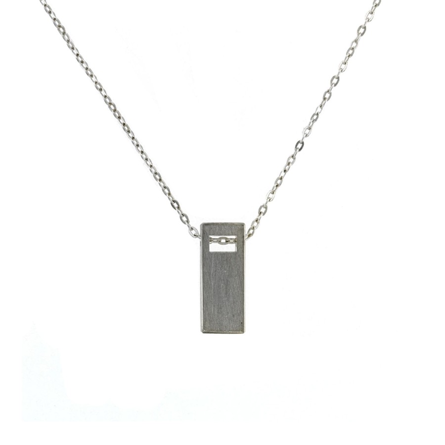 Jewelry Josephs Jewelers Home | Sterling Silver Rectangular Cutout Pendant With Chain - Josephs Jewelers