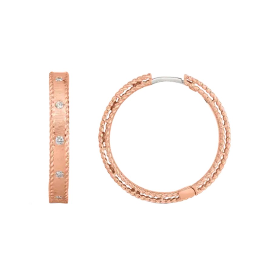 Jewelry Josephs Jewelers Home | 18K Rose Gold Diamond Princess Hoop Earrings White