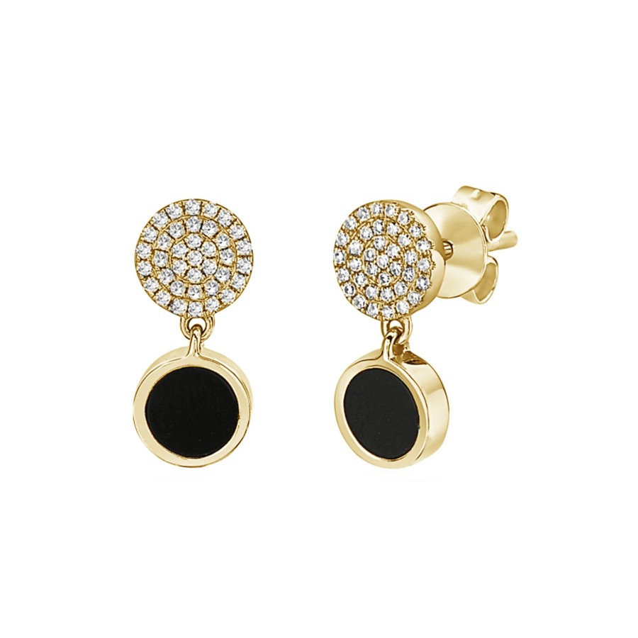 Jewelry Josephs Jewelers Home | 14K Yellow Gold Agate And Diamond Pave Earrings Black