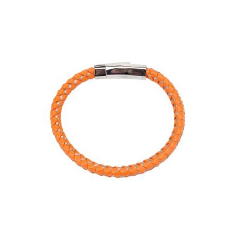 Jewelry Josephs Jewelers Home | Stainless Steel Leather Bracelet Orange