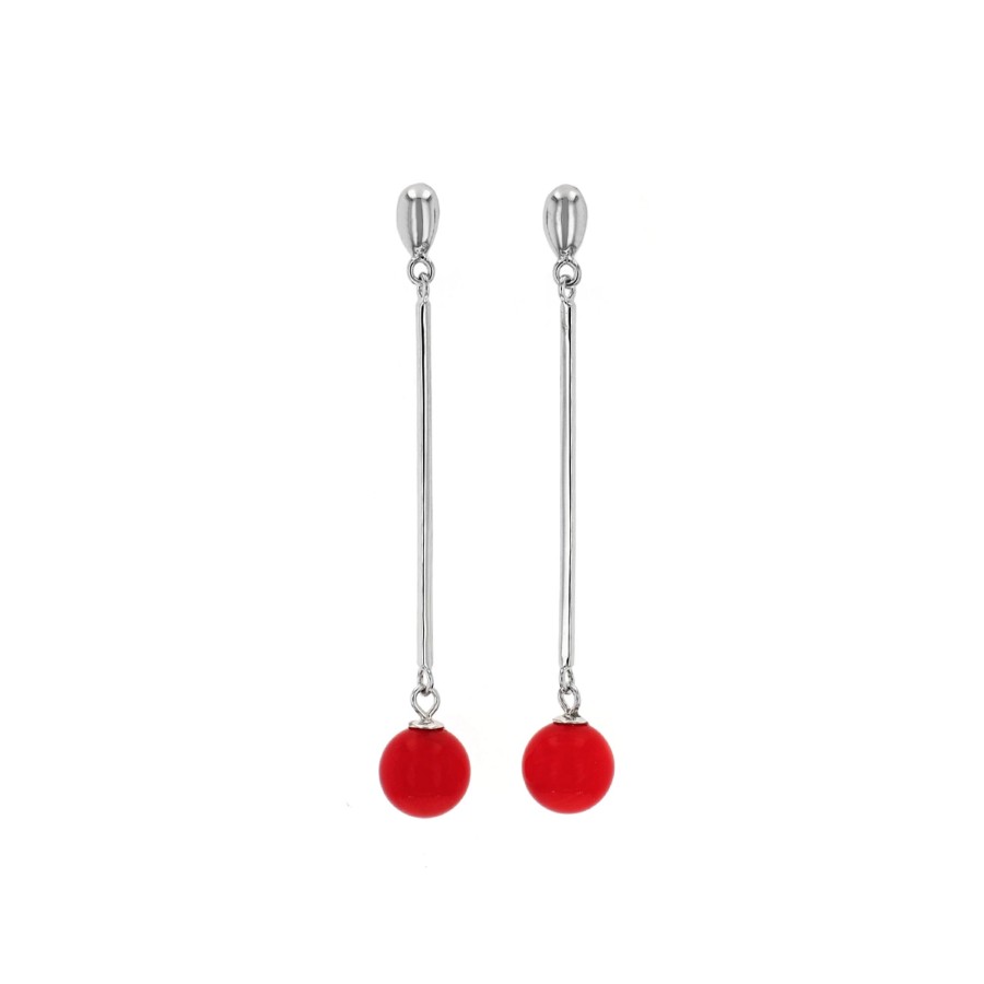 Jewelry Josephs Jewelers Home | Sterling Silver Dyed Coral Bead Dangle Earrings - Josephs Jewelers Red