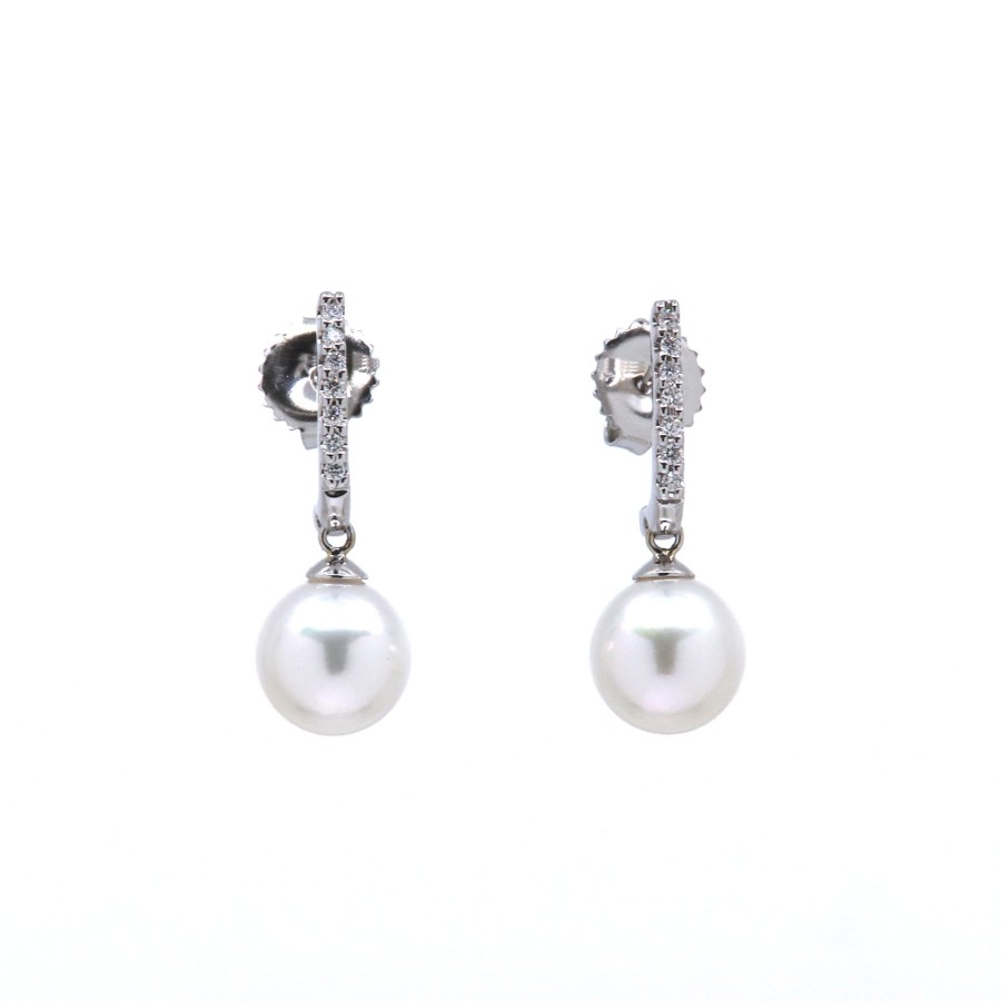 Jewelry Josephs Jewelers Home | 18K Gold Akoya Pearl And Diamond Drop Earrings White