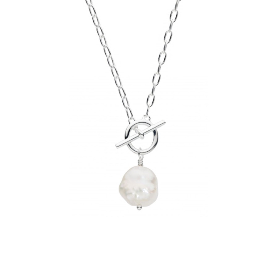 Jewelry Josephs Jewelers Home | Sterling Silver Dew Freshwater Pearl Pendant With T-Bar Chain White