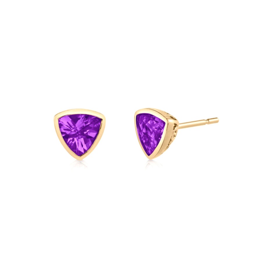 Jewelry Josephs Jewelers Home | 14K Yellow Gold Trillion Amethyst Stud Earrings Purple