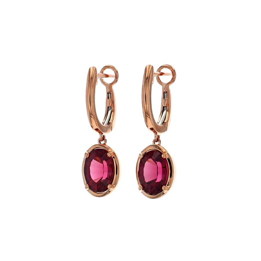 Jewelry Josephs Jewelers Home | 14K Rose Gold Rhodolite Garnet Dangle Hoop Earrings - Josephs Jewelers Red