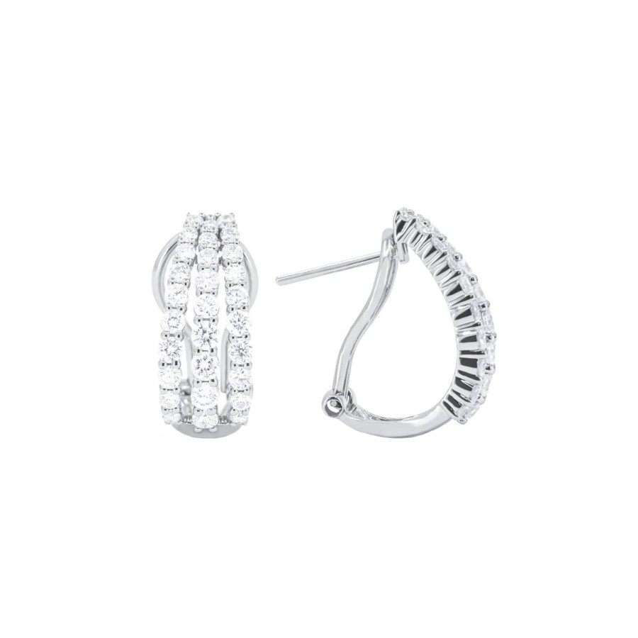 Jewelry Josephs Jewelers Home | 14K Gold 3-Row Diamond Omega Earrings - Josephs Jewelers White