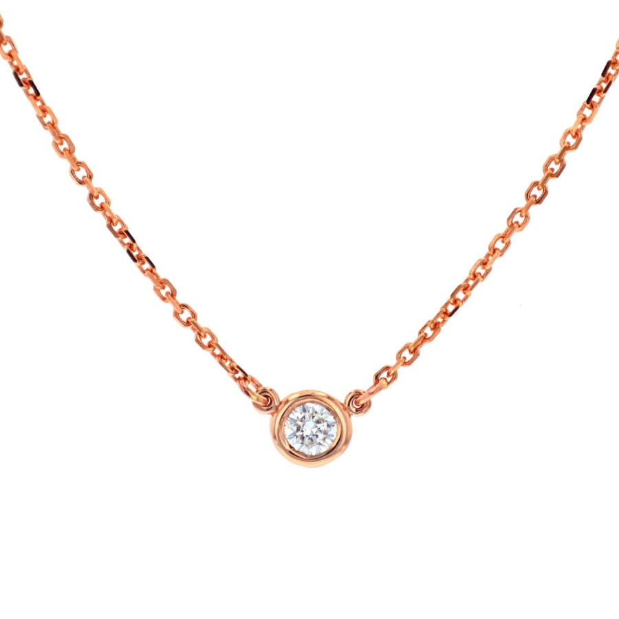 Jewelry Josephs Jewelers Home | 14K Rose Gold Diamond Bezel Solitaire Necklace White