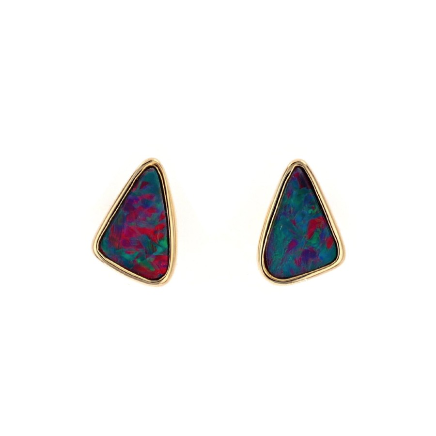 Jewelry Josephs Jewelers Home | 14K Yellow Gold Bezel-Set Opal Doublet Triangular Earrings - Josephs Jewelers Multi