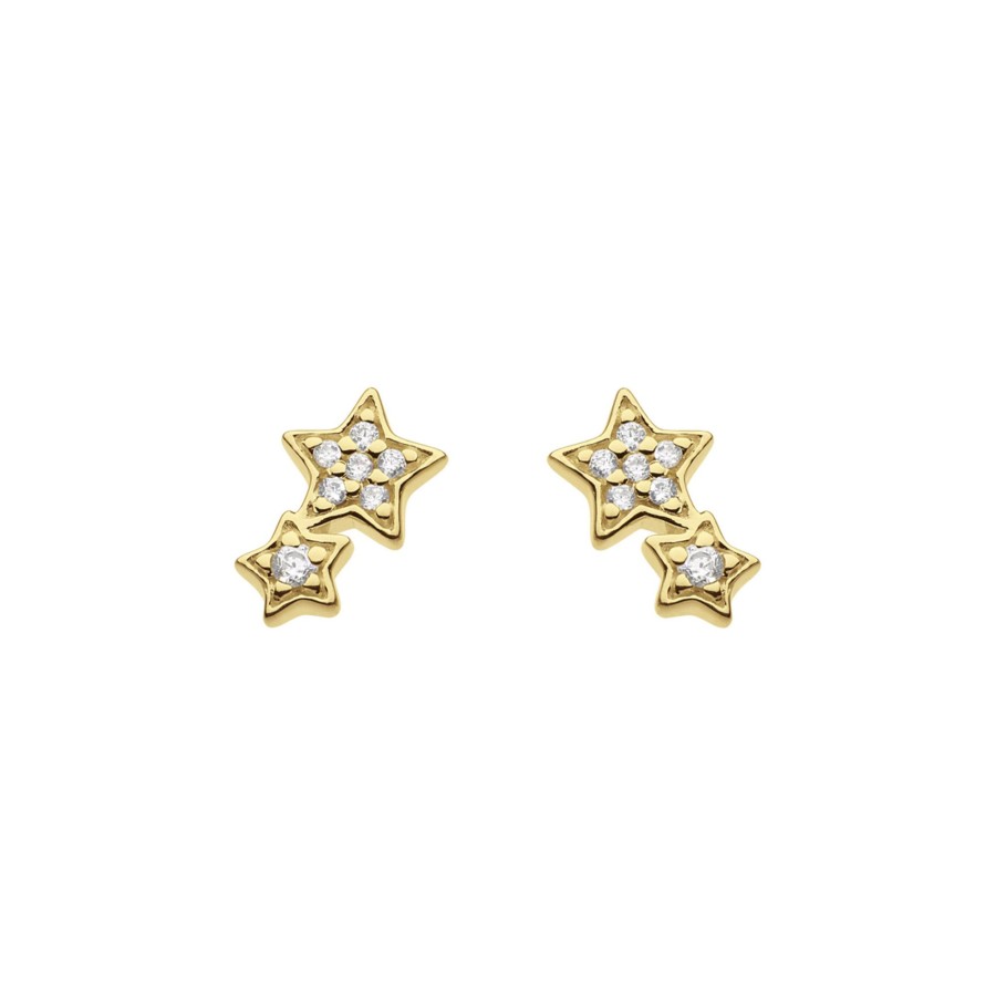 Jewelry Josephs Jewelers Home | Gold Plated Sterling Silver Dew Double Star Cubic Zirconia Earrings - Josephs Jewelers White