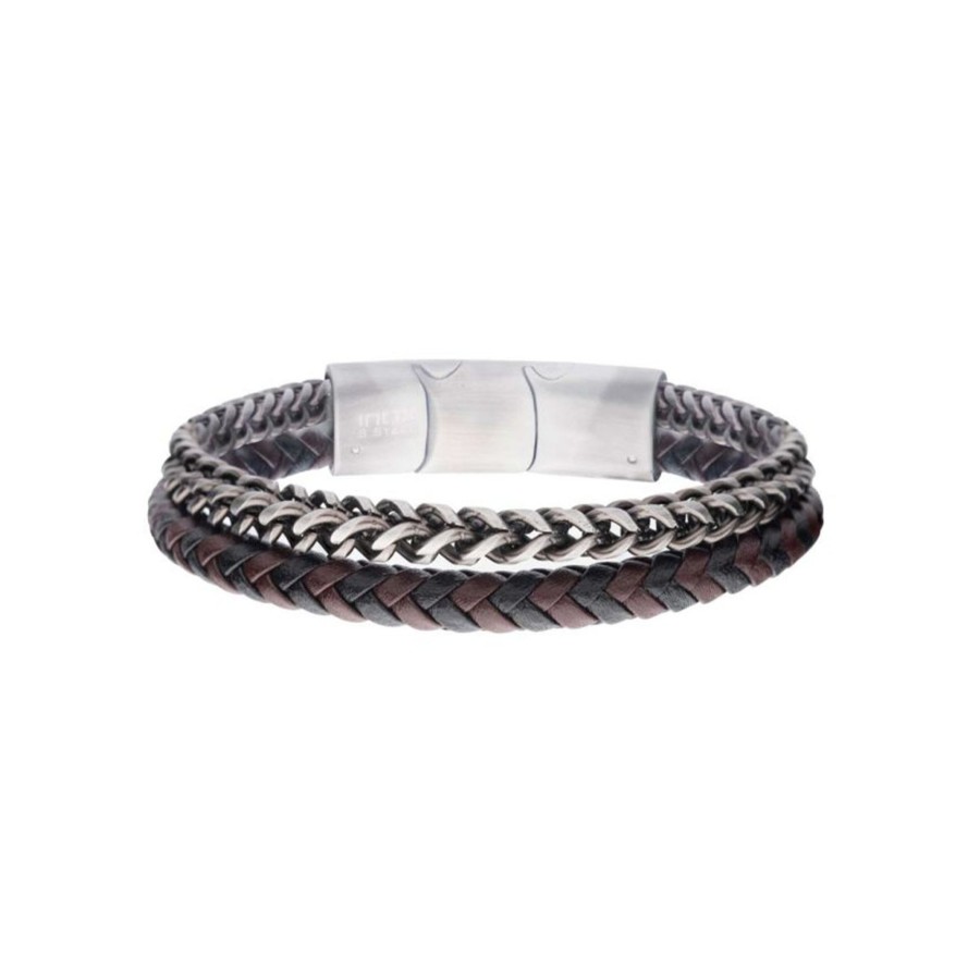 Jewelry Josephs Jewelers Home | Stainless Steel Foxtail And Leather Duo Bracelet Brown