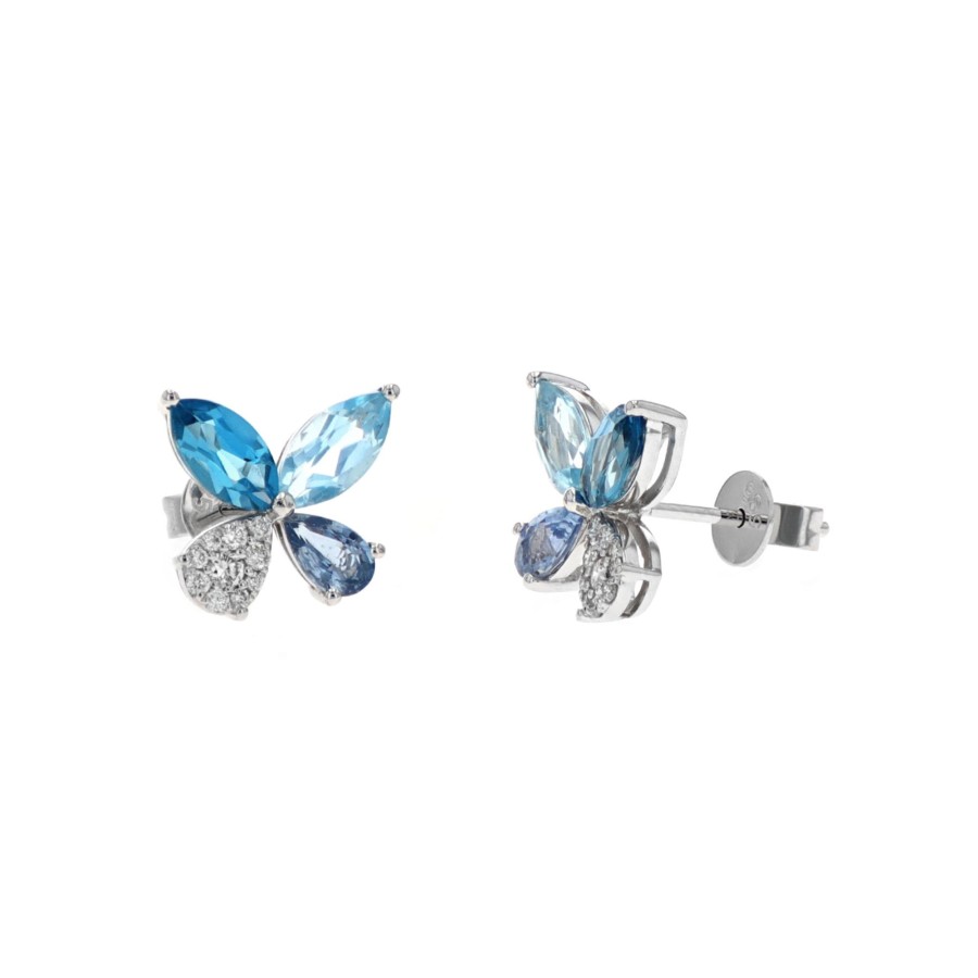 Jewelry Josephs Jewelers Home | 14K White Gold Sapphire, Topaz, And Diamond Earrings Blue