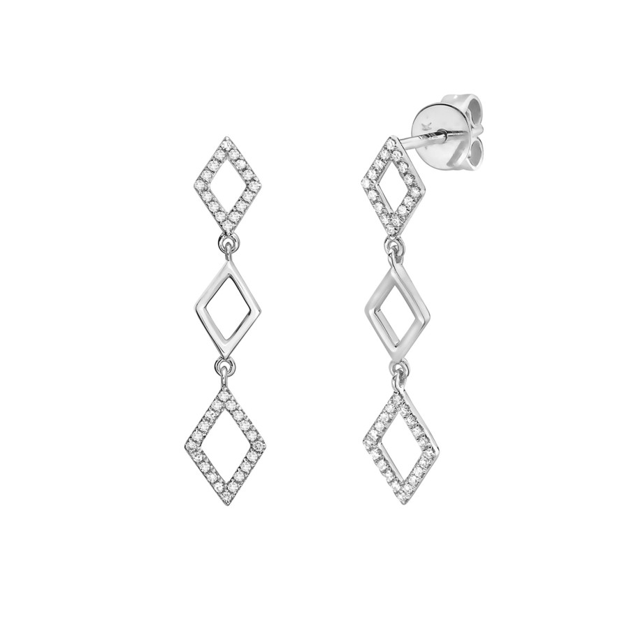 Jewelry Josephs Jewelers Home | 14K Gold 3-Kite Diamond Earrings White