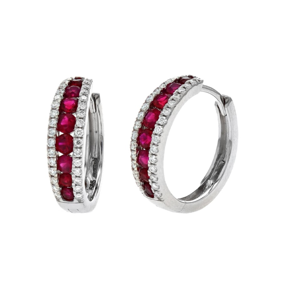 Jewelry Josephs Jewelers Home | 14K White Gold Ruby And Diamond Earrings Red