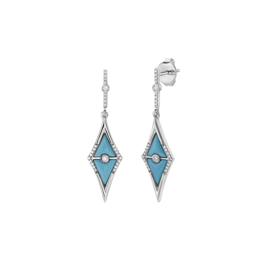 Jewelry Josephs Jewelers Home | 14K White Gold Triangle Turquoise And Diamond Earrings - Josephs Jewelers Blue