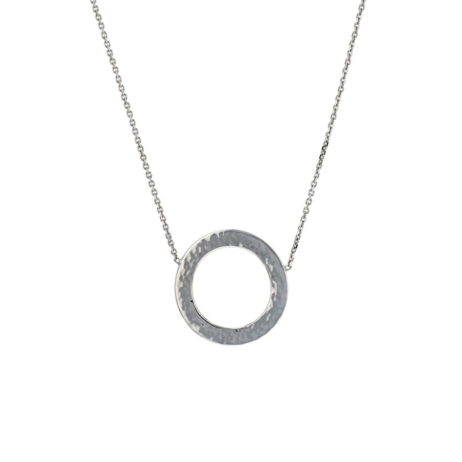 Jewelry Josephs Jewelers Home | 14K White Gold Hammered Circle Necklace - Josephs Jewelers