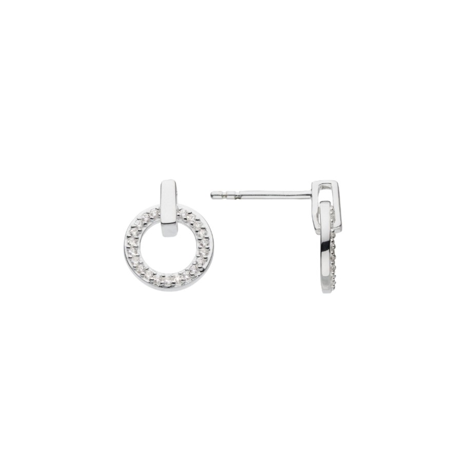 Jewelry Josephs Jewelers Home | Sterling Silver Dew Cubic Zirconia Circle With Bar Earrings - Josephs Jewelers White