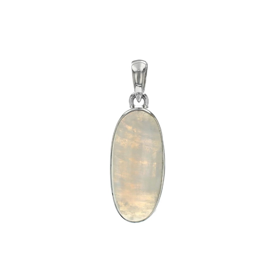 Jewelry Josephs Jewelers Home | Sterling Silver Long Oval Moonstone Pendant - Josephs Jewelers White