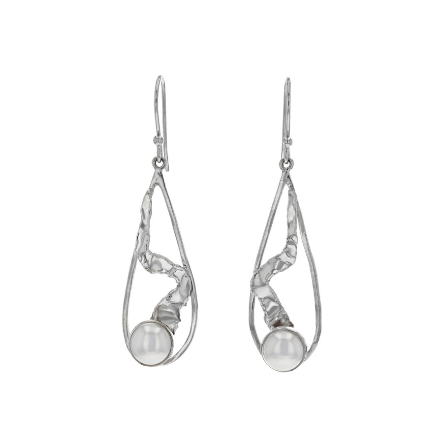 Jewelry Josephs Jewelers Home | Sterling Silver Pearl Drop Freeform Earrings White