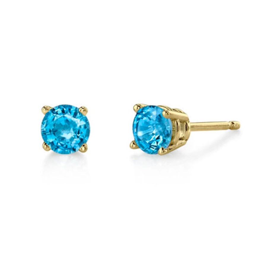 Jewelry Josephs Jewelers Home | 14K Yellow Gold Round Topaz Studs Blue