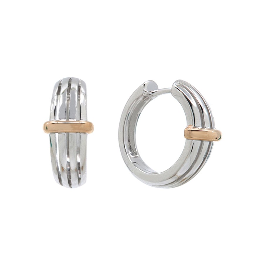 Jewelry Josephs Jewelers Home | Sterling Silver And Rose Gold Plated Banded Hoop Earrings