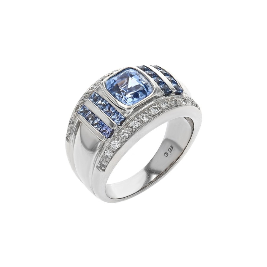 Jewelry Josephs Jewelers Home | Estate Platinum Cushion Sapphire And Diamond Ring Blue