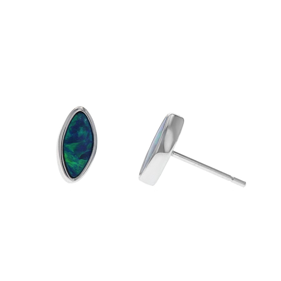 Jewelry Josephs Jewelers Home | 14K White Gold Opal Doublet Stud Earrings Multi