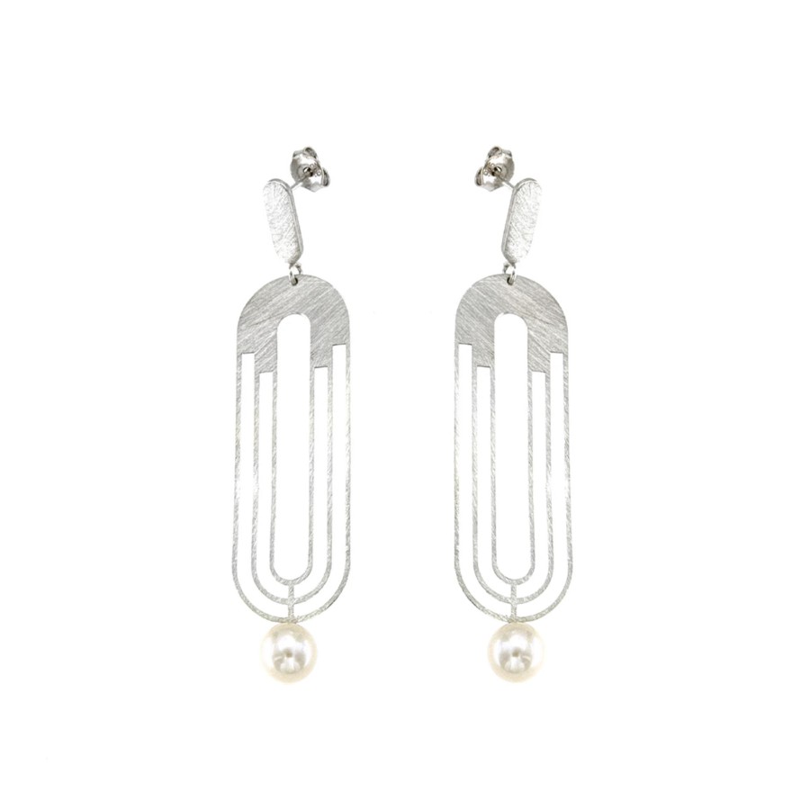 Jewelry Josephs Jewelers Home | Sterling Silver Pearl Art Deco Dangle Earrings - Josephs Jewelers White